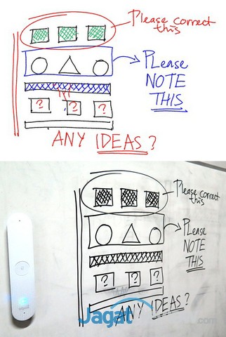 Hands-On Equil Smartmarker 2 atas: hasil rekaman EquilNote; bawah: tulisan sesungguhnya