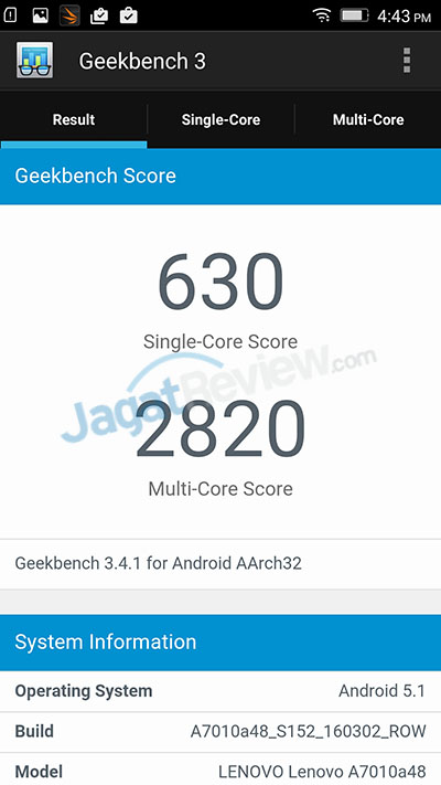 Review Smartphone Android: Lenovo VIBE K4 Note 3 geekbench