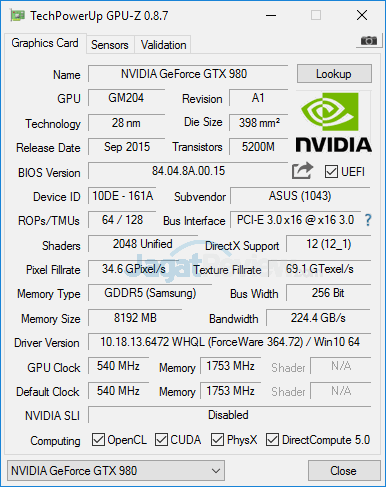 Uji Performa NVIDIA GeForce GTX 980 di ASUS ROG GX700 4 ASUS ROG GX700 GPUZ