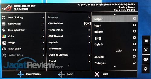 Hands-On Review Monitor: ASUS ROG SWIFT PG348Q 16 ASUS ROG Swift PG348Q Menu 16