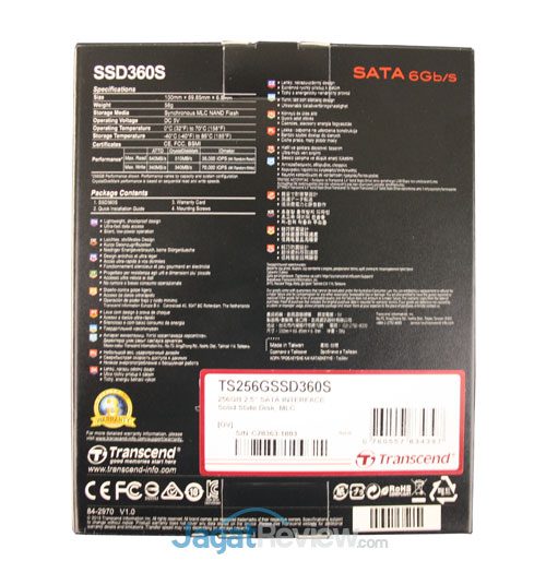 Review SSD Transcend 360S 256GB 3 Kemasan tampak belakang