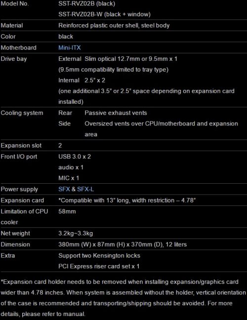 Review Casing Mini-ITX Silverstone Raven RVZ02 2 spesifikasi-silverstone-rvz02