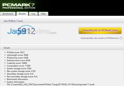 Dell Inspiron 15 Gaming 7567 PCMark 7 Details Score