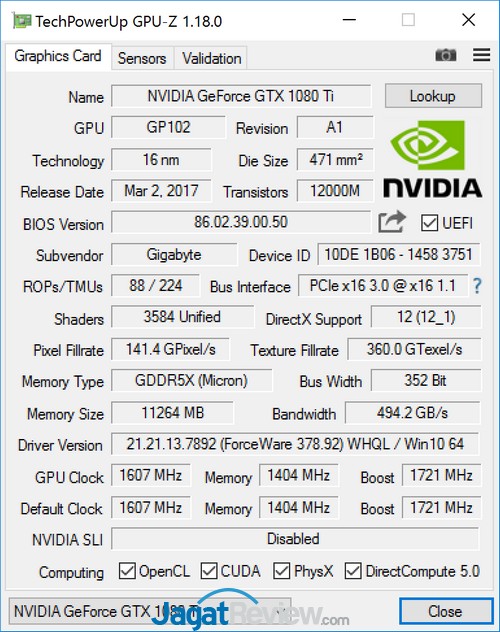 Review VGA Card: Gigabyte AORUS GTX 1080 Ti Xtreme Edition 11G 8 GPUZ 1