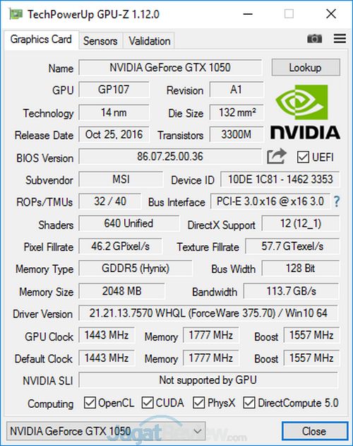 Review Graphics Card MSI GTX 1050 GAMING X 2G 2 GPUZ MSI 1
