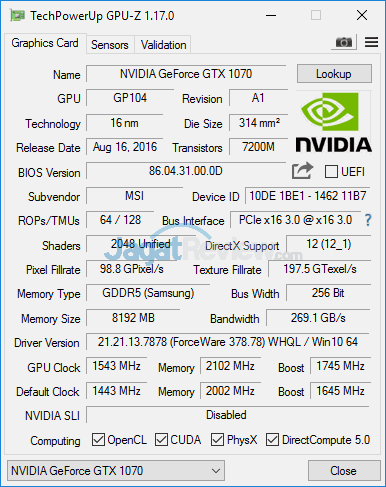 Review Notebook Gaming: MSI GT73VR 6RE Titan 2 MSI GT73VR 6RE Titan GPUZ 02