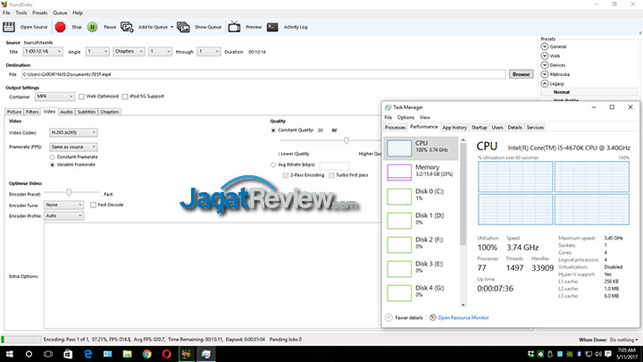 Notebook Tipis Harus Bisa Olah Video 4K 3 HP Spectre x360 Handbrake 4K (Desktop Usage)