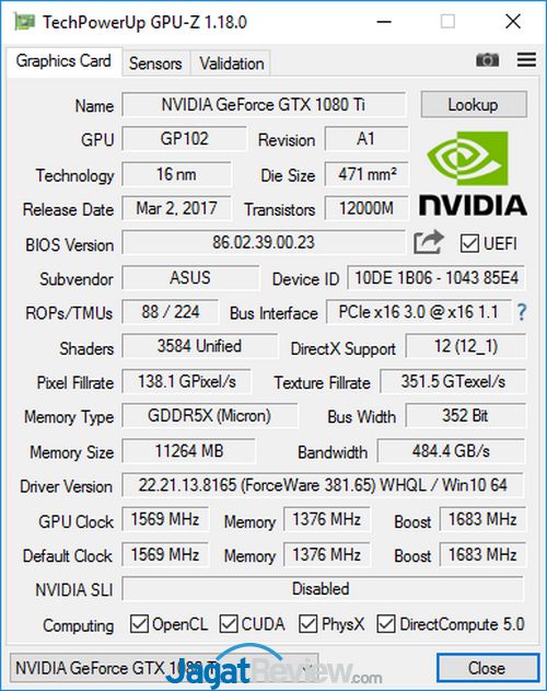 Review VGA Card: ASUS ROG Strix GTX 1080 Ti Gaming OC 8 GPUZ 1