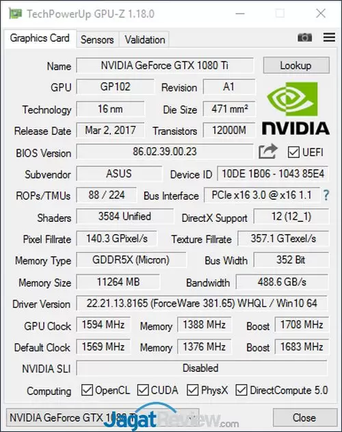 Review VGA Card: ASUS ROG Strix GTX 1080 Ti Gaming OC 10 GPUZ OCMode 1