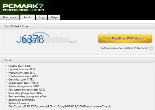 Gigabyte Aero 15 PCMark 7 Overall