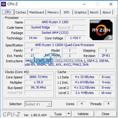 Ryzen 3 1300X - CPUz - 01