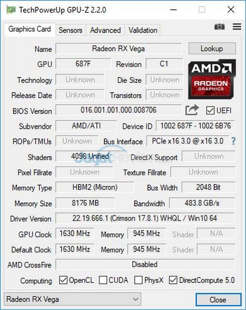 Hands-On Review Graphics Card: AMD Radeon RX VEGA 64 5 GPU-Z Radeon RX Vega 64