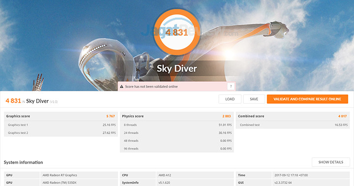 HP 15-bw072ax 3DMark Sky Diver
