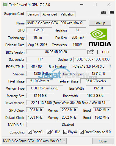 Review Notebook Gaming: HP Omen 15-ce087TX 6 HP Omen 15-ce087TX GPUZ