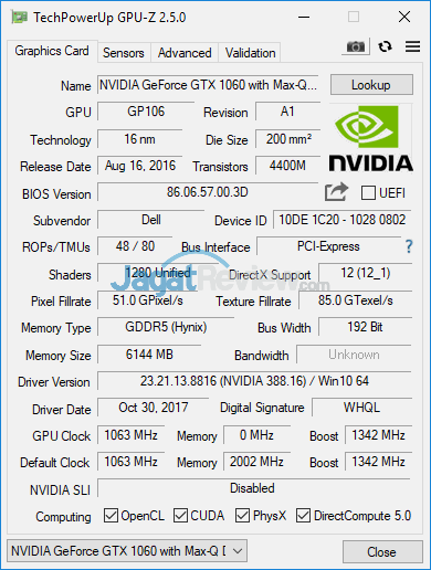 Review Notebook Gaming: Dell Inspiron Gaming 15 7577 5 Dell Inspiron Gaming 7577 GPUZ 01