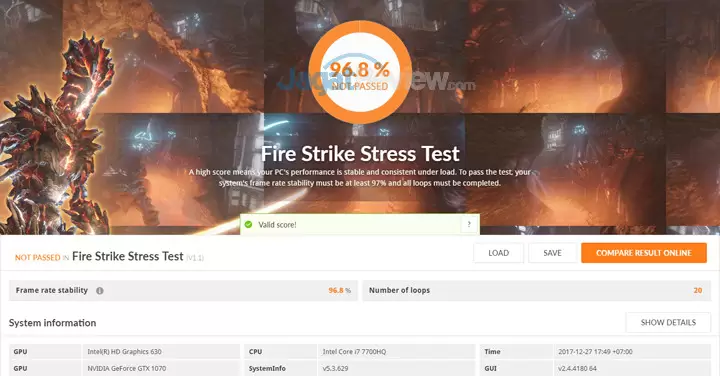 Review Notebook Gaming: MSI GE63VR 7RF RAIDER 6 MSI GE63VR 7RF 3DMark Fire Strike Stress Test Auto