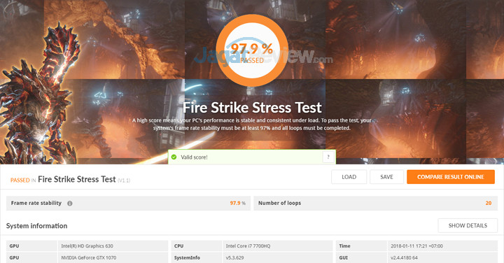 Review Notebook Gaming: MSI GE63VR 7RF RAIDER 7 MSI GE63VR 7RF 3DMark Fire Strike Stress Test Cooler Boost