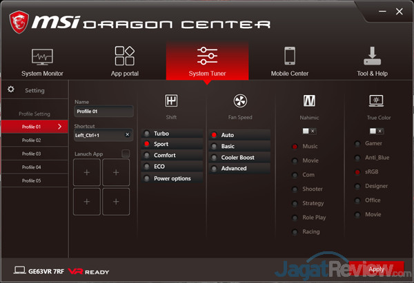 Review Notebook Gaming: MSI GE63VR 7RF RAIDER 7 MSI GE63VR 7RF Dragon Center 05