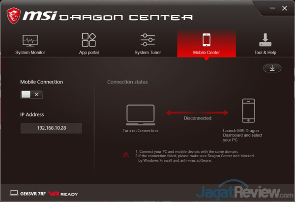 Review Notebook Gaming: MSI GE63VR 7RF RAIDER 15 MSI GE63VR 7RF Dragon Center 14