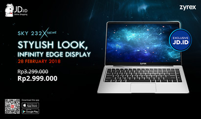 Zyrex & JD.ID Hadirkan Laptop Murah dengan Bodi Logam+Layar Bezel-less IPS Full HD 9 Zyrex Sky 232 Xtreme JD ID