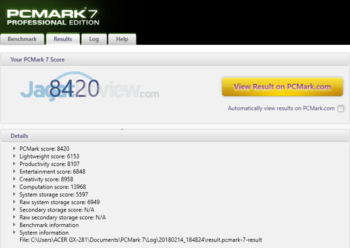 Review PC Desktop AMD Ryzen: Acer Aspire GX-281-UR13 3 Acer Aspire GX 281 PCMark 7