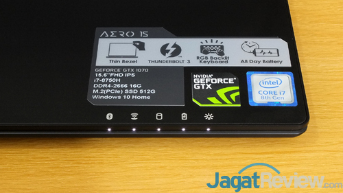 Review Gigabyte Aero 15X v8: Kencang, Tipis, dan Terjangkau dengan Core i7 8750H 19 Gigabyte Aero 15X v8 Indicator Lamps