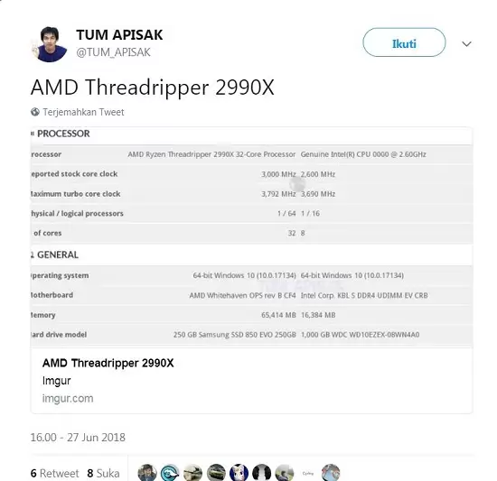 Bocoran Ryzen Threadripper 2990X 32-core Muncul di 3DMark 2 tr 32 core