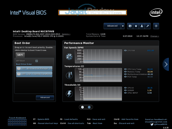 Review Intel NUC8i7HVK  Intel NUC8i7HVK 01 BIOS Home