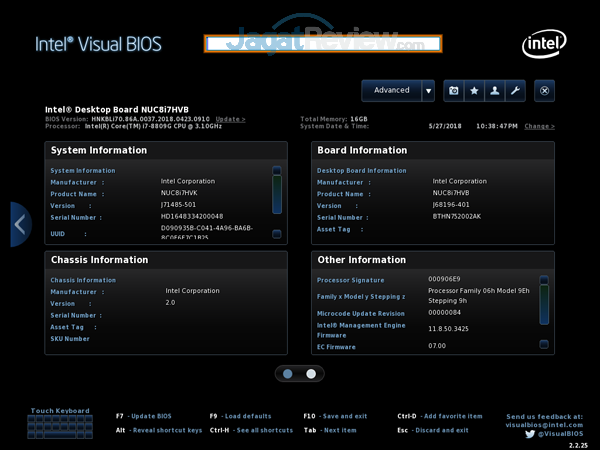 Review Intel NUC8i7HVK  Intel NUC8i7HVK 02 BIOS Home