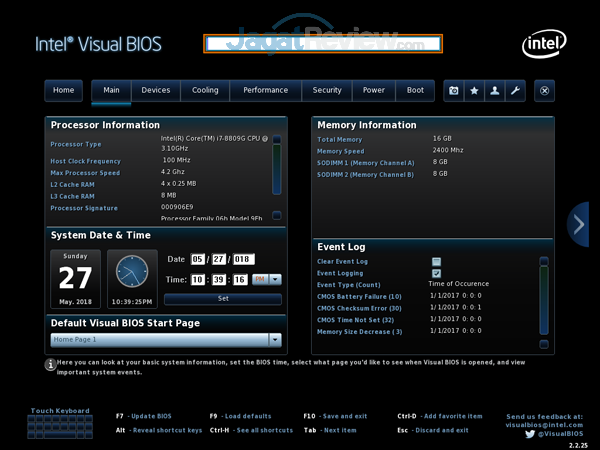 Review Intel NUC8i7HVK  Intel NUC8i7HVK 03 BIOS Main