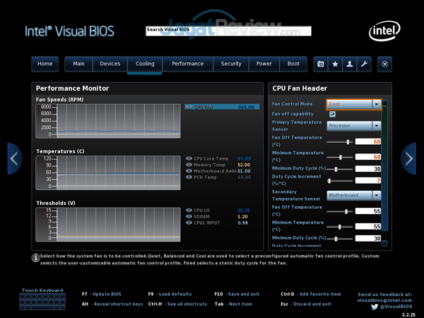 Review Intel NUC8i7HVK  Intel NUC8i7HVK 11 BIOS Cooling Cool