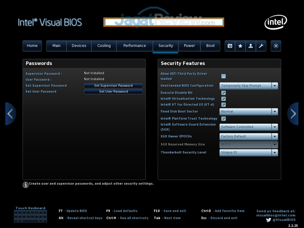 Review Intel NUC8i7HVK  Intel NUC8i7HVK 21 BIOS Security