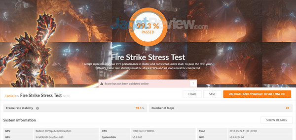 Review Intel NUC8i7HVK  Intel NUC8i7HVK 3DMark Fire Strike Stress Test Fan Balanced
