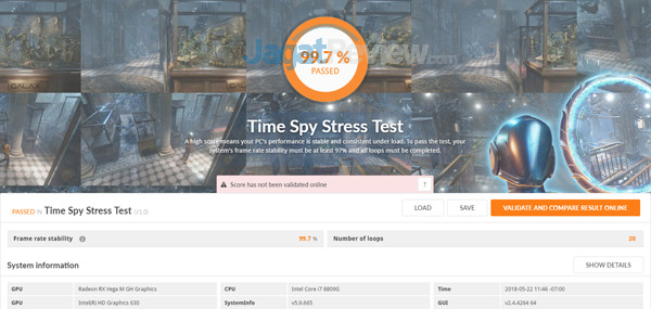 Review Intel NUC8i7HVK  Intel NUC8i7HVK 3DMark Time Spy Stress Test Fan Balanced