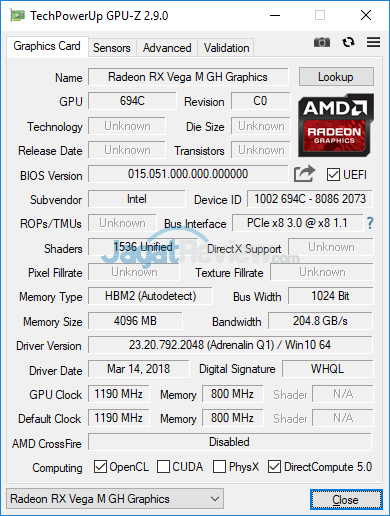Review Intel NUC8i7HVK "Hades Canyon": PC Gaming Mini Bertenaga Besar 9 Intel NUC8i7HVK GPUZ 01