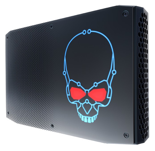 Review Intel NUC8i7HVK  Intel NUC8i7HVK Top Side with Skull