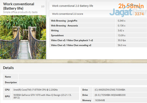 Review Notebook Gaming: Omen by HP 15-dc0035TX 3 Omen by HP 15 dc0035TX PCMark 8 Work Battery