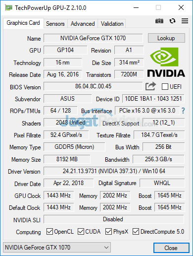 Review Notebook Gaming: ASUS ROG STRIX GL504GS Scar II 6 ASUS ROG GL504GS GPUZ