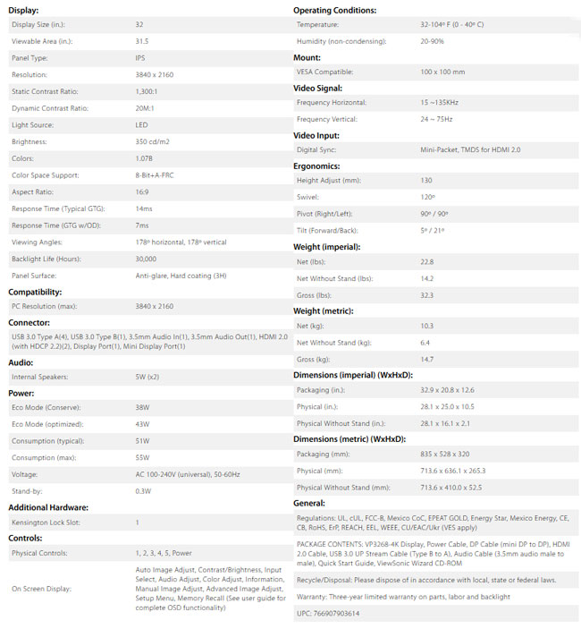Hands-On Review Monitor: ViewSonic VP3268-4K 2 Table