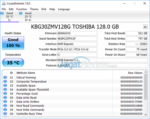 HP Omen 15 dc0036tx CrystalDiskInfo