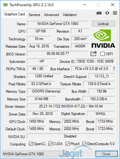 Review Laptop Gaming: Omen by HP 15-dc0037TX 6 Omen by HP 15 dc0037tx GPUZ