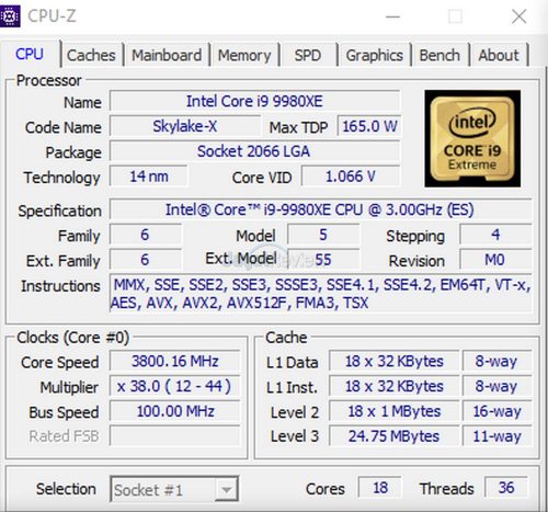 Hands-On Review Intel Core i9-9980XE 9 9980XE CPUZ