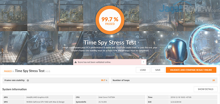 Review Laptop Gaming: Dell G7 15 7588 (GTX 1060) 5 Dell G7 15 7588 3DMark Time Spy Stress Test