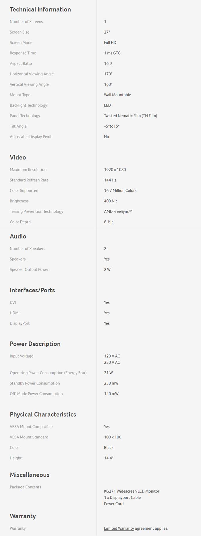 Hands-On Review Monitor: Acer KG271 2 Specs