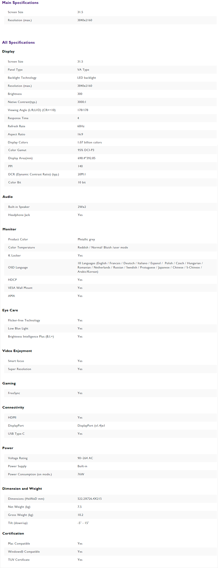 Hands-On Review Gaming Monitor 4K HDR: BenQ EW3270U 2 Specs 1