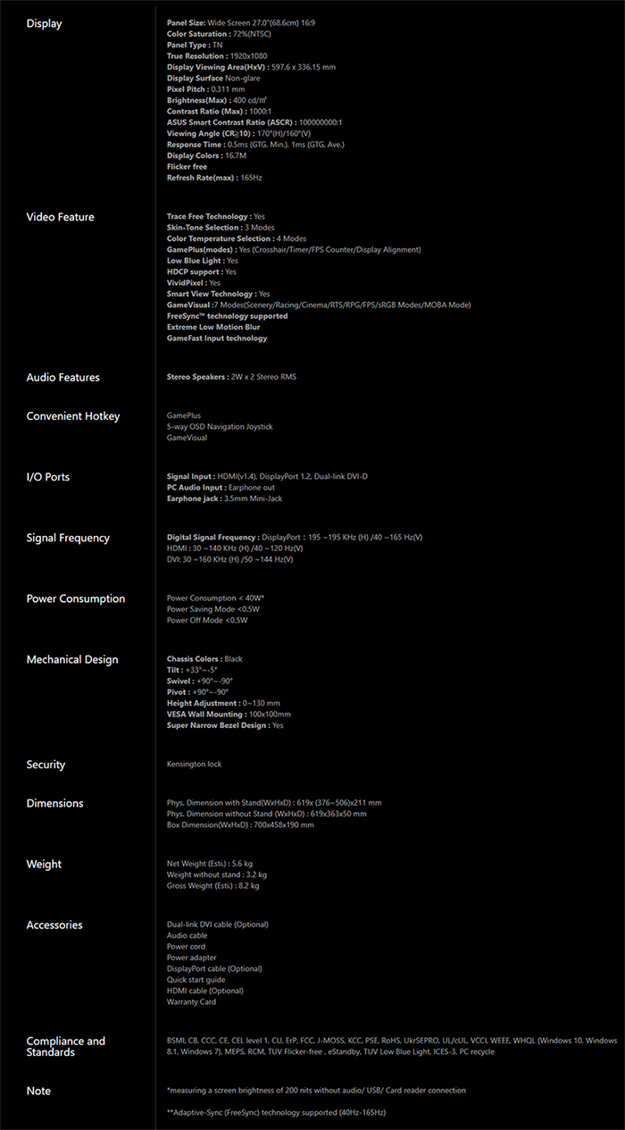 Hands-On Review Monitor: ASUS VG278QR 2 Specs VG278QR