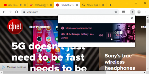 chrome play pause button toolbar