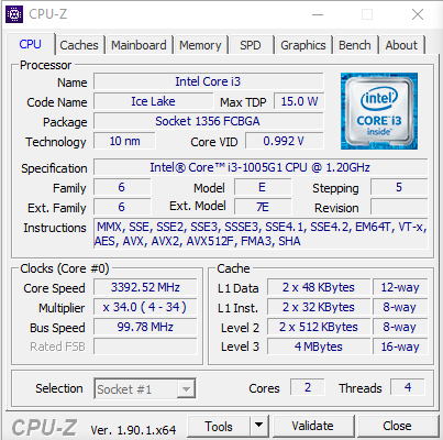 Preview Ice Lake 10nm 2-Core : Intel Core i3-1005G1 1 ICL 10 CPU