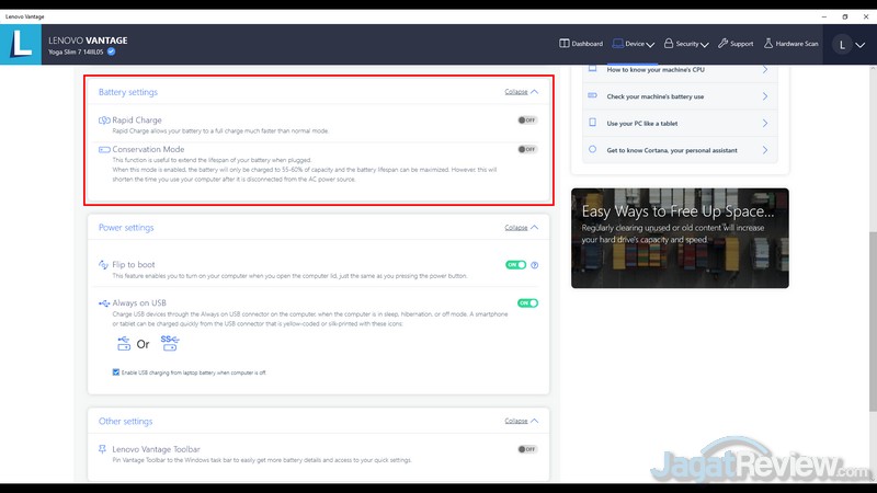 Review Lenovo Yoga Slim 7 dengan GeForce MX350: Laptop Tipis Terbaik di 2020? 18 Rapid Charge Conservation Mode