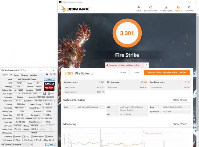 Hands-on (p)review AMD RYZEN 3 PRO 4350G : Renoir APU Desktop 17 BENCH 3DMARK FS